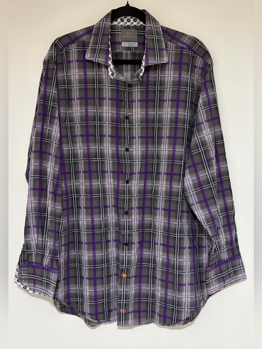 Thomas Dean Men’s Purple Gray Plaid Button Down Shirt Size XXL